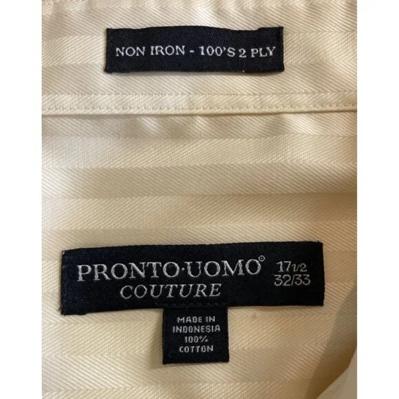 Pronto Uomo Couture Yellow Two Tone Button Up Dress Shirt Mens 17 1/2- 32/33 - Picture 7 of 8